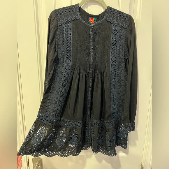 Johnny Was | Embroidered Black and Navy Blouse | Size: XS - Picture 9 of 12